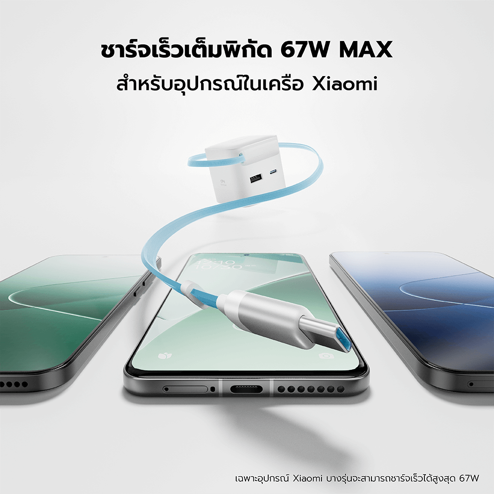 หัวชาร์จเร็วพร้อมสาย CUKTECH AD653W สีขาว GAN 65W รองรับ PD, PPS, QC_10